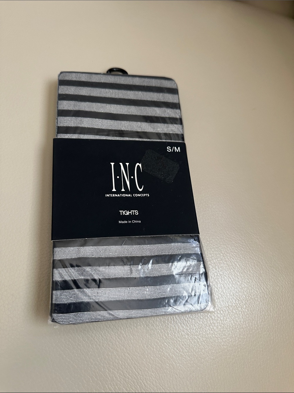 INC International Concepts Black and Silver Striped Sheer Tights